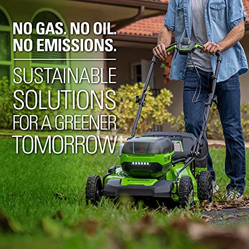 Greenworks 2 x 24V (48V) 21" Brushless Cordless Self-Propelled Lawn Mower, (4) 4.0Ah USB Batteries and (2) Dual Port Rapid Chargers