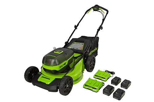 Greenworks 2 x 24V (48V) 21" Brushless Cordless Self-Propelled Lawn Mower, (4) 4.0Ah USB Batteries and (2) Dual Port Rapid Chargers